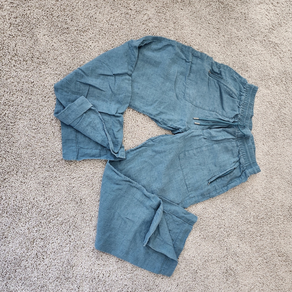 ATHLETA LINEN Wide Leg Pants Travel Summer Pockets Breathable Lightweight